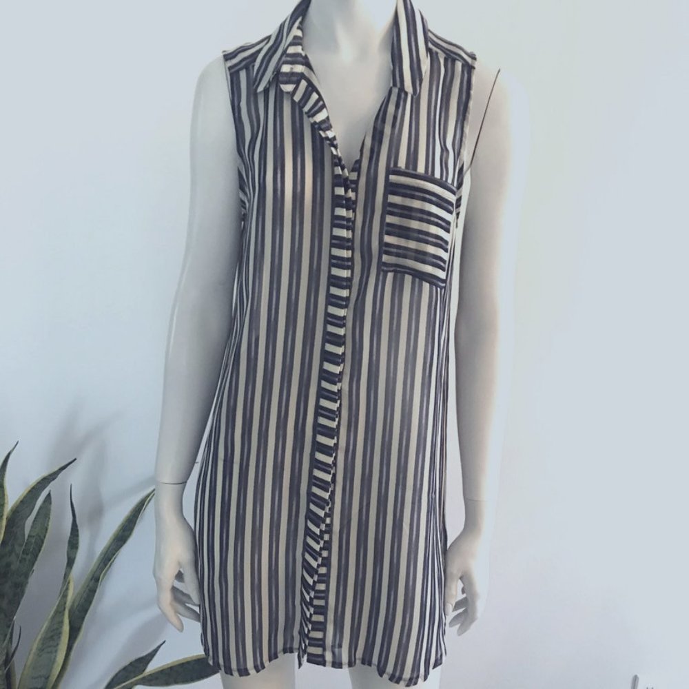 Button Front Sheer Dress or Swim Cover Up High Low Long Top SZ Med